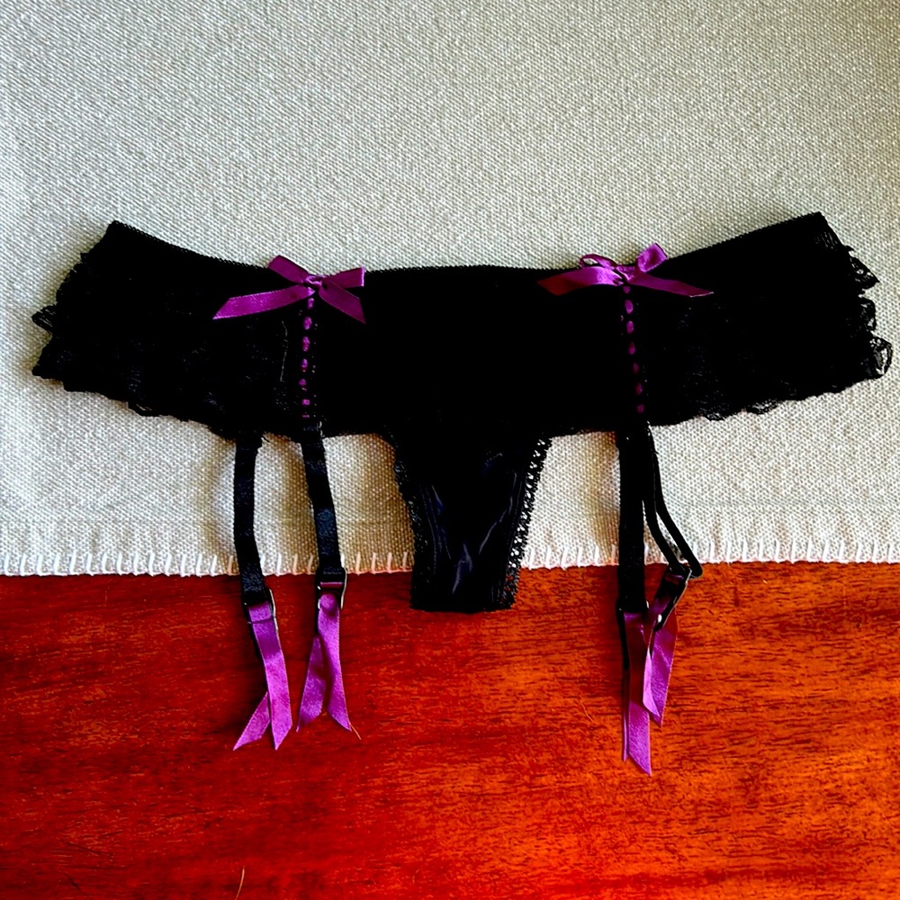 Women’s Purple and Black Garter Belt/Panties